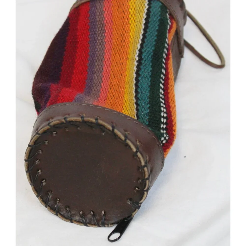 Peruvian Peru Pencil Stationary Case Round Woven Native Blanket Leather Pouch